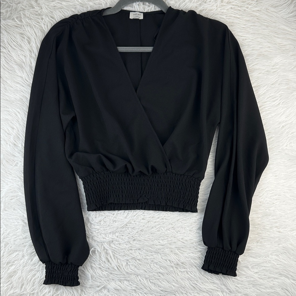 Wilfred Black Sheer Cropped Long Sleeve Top
